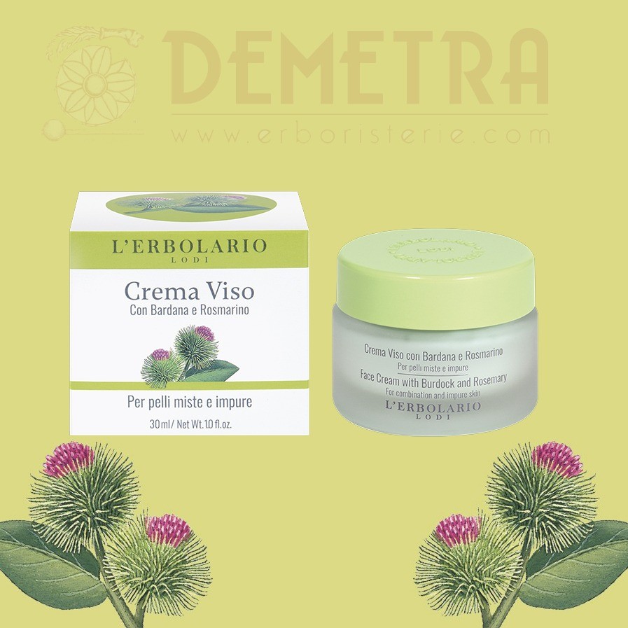 Crema Viso per Pelli Miste e Impure Crema Bardana e Rosmarino 30ml L’Erbolario