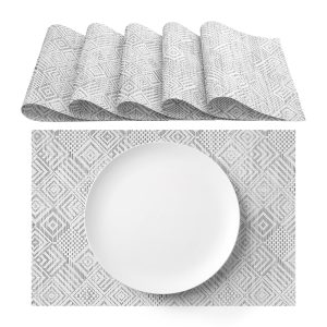 Tovagliette americane lavabili in PVC Bianco Grigio 30x45cm 6 pezzi