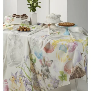 Tovaglia Di Pasqua Tessitura Randi Tovaglia E/O Runner In Misto Lino Con Tovaglioli