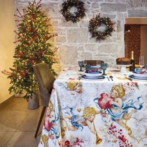 Maison Sucree’ Natale Tovaglia In Tessuto Antimacchia Stampato Messaggeri Del Cuore