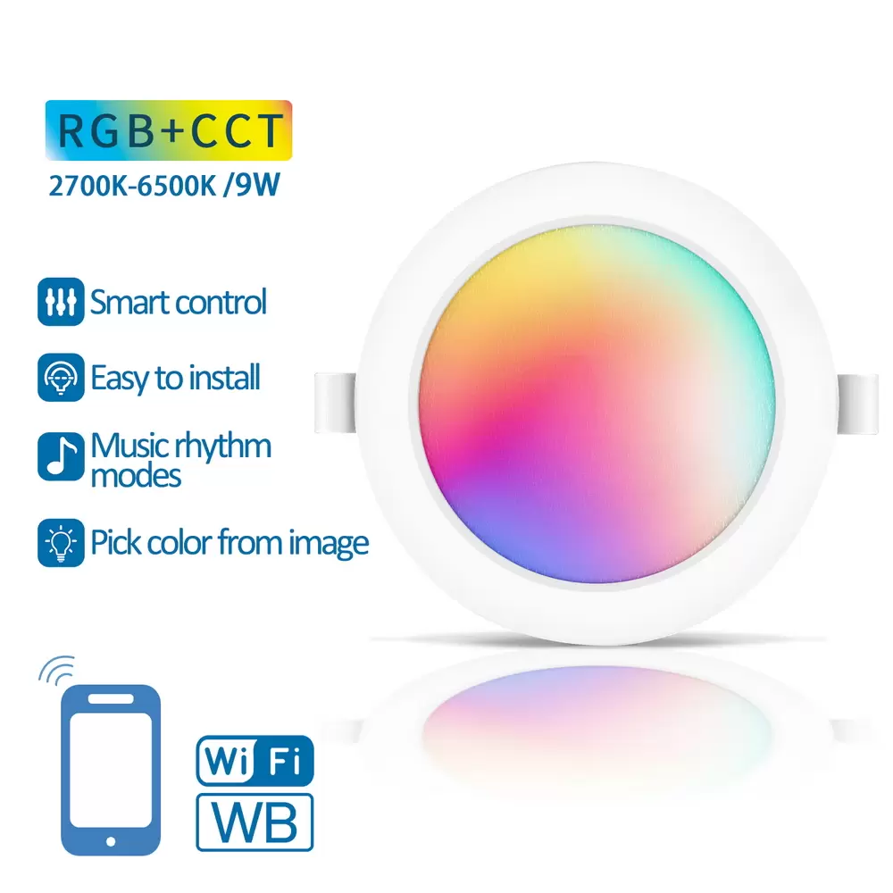 Faretto Led da incasso Smart 9W WiFi RGB CCT luce regolabile e dimmerabile Aigostar - immagine 4
