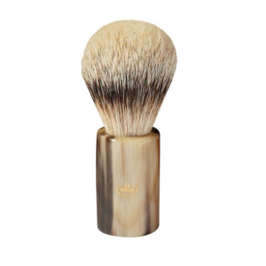 Pennello Da Barba Omega In Tasso Silvertip Con Manico In Vero Corno Di Bue Lucidato Art. 651