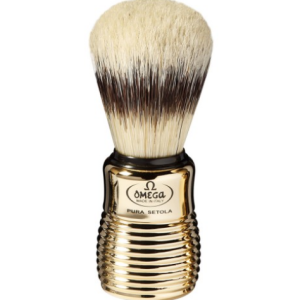 Pennello Da Barba Omega in Pura Setola-Effetto Tasso Con Manico In Plastica Dorata Art. 11205