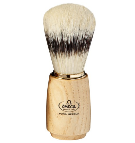Pennello Da Barba Omega in Pura Setola-Effetto Tasso Con Manico In Legno Di Frassino Art. 11150