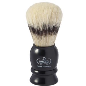 Pennello Da Barba Omega In Pura Setola-Effetto Tasso con Manico Nero in Plastica ABS Art. 13522
