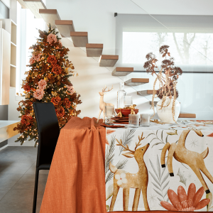 Maison Sucree’ Natale Tovaglia E/O Runner In Misto Lino Stampato Danza